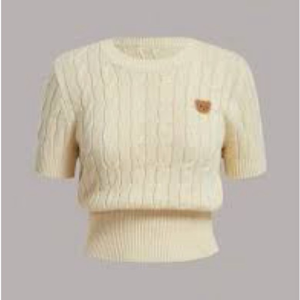 SHEIN Cream Cable Knit Short Sleeve Sweater
